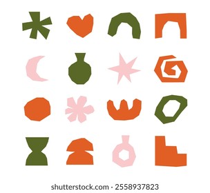set of abstract irregular hand draw cut out elements, paper cut organic shapes collection
