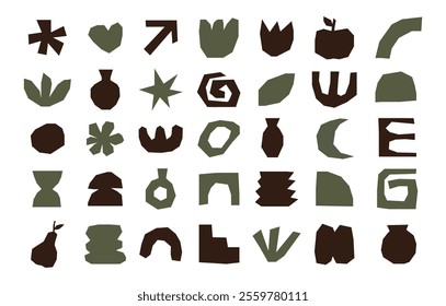set of abstract irregular hand draw cut out elements, paper cut organic shapes collection	