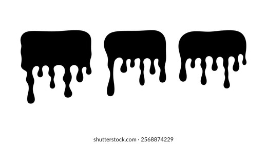 A set of abstract irregular organic spots with streaks, hand-drawn isolated on a white background, vector. The silhouette of the leaking paint, liquid. Black and white illustration of an element 