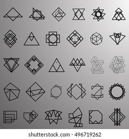 Set of abstract isolated black and white geometric objects for your logos, icons, design in minimalistic style