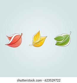 Set of abstract isolated  leaves. Element for design.