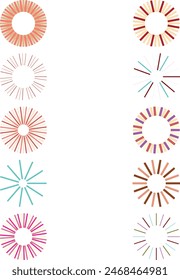 Eine Reihe von abstrakten isolierten Retro-Boho-Sunburst-Form-Design-Elementen.