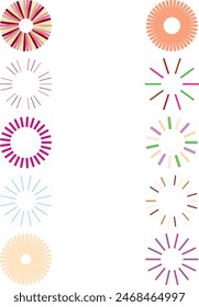 A set of abstract isolated retro boho sunburst shape design elements.