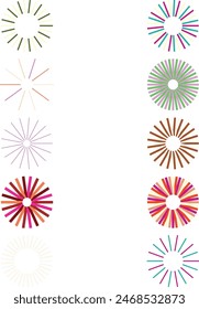 Eine Reihe von abstrakten isolierten Retro-Boho-Sunburst-Form-Design-Elementen.