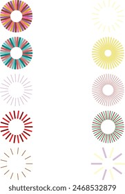 A set of abstract isolated retro boho sunburst shape design elements.