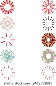 A set of abstract isolated retro boho sunburst shape design elements.