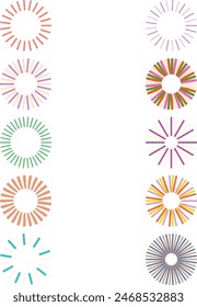 A set of abstract isolated retro boho sunburst shape design elements.