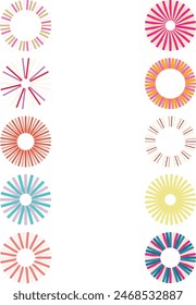 A set of abstract isolated retro boho sunburst shape design elements.