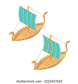 Set Abstract Isometric Collection A Cruise Ship 3D Viking Ship Boat Water Transportation Trucking Technique Vehicle Vacation Tourism Vector Design Style