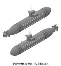 Establecer Resumen Colección Isométrica Un Buque Submarino 3D Buque de transporte de agua Técnica de Camión Vehículo Vacaciones Turismo Estilo de diseño Vector