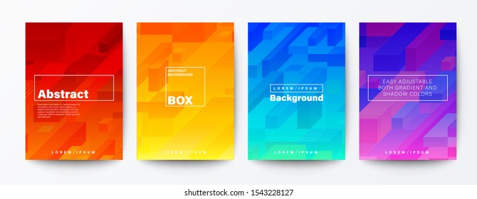 Set of abstract isometric cube rod on gradient background. Minimal futuristic background for Brochure, Flyer, Poster, leaflet, Annual report, Book cover, Banner, Presentation, Website, App, wallpaper.