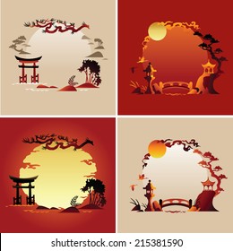 Set of Abstract japanese background - Vector illustrations