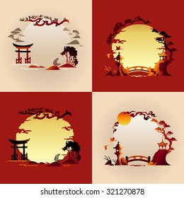 Set of Abstract Japanese backgrounds - Vector illustrations