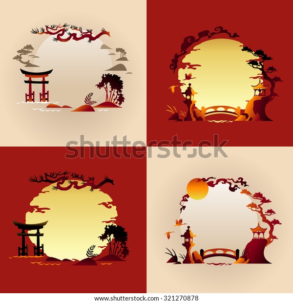 Set Abstract Japanese Backgrounds Vector Illustrations vector de stock