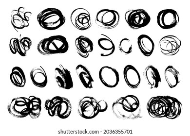 Set of abstract knotty, tangled textures. Messy hand painted objects. Random chaotic lines, brush strokes, curls.