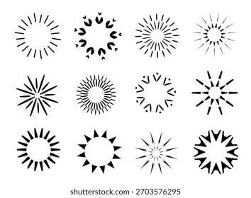 A set of abstract kugs with the rays of the sun. Star, fireworks, sun, glitter