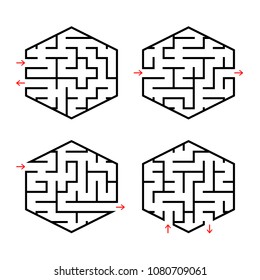 A set of abstract labyrinths for children. Simple flat vector illustration isolated on white background