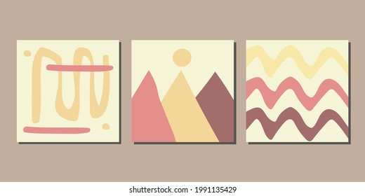 conjunto de arte paisajístico abstracto en la pared. Diseño artístico abstracto para estampados, cubiertas, decoración casera, carteles y tapices.