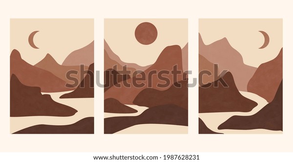 Set Abstract Landscape Posters Aesthetic Background Stock Vector