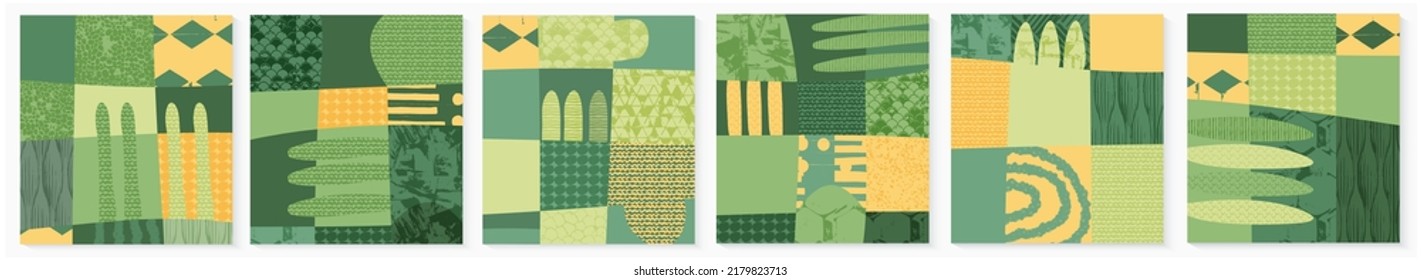 Set of abstract landscape vector social media background illustration. Countryside with colorful texture. Bundle of decorative eco cards. Nature, ecology, organic, environment postcard, poster design