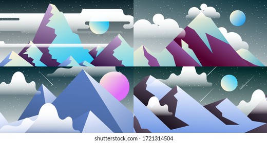 Conjunto de paisajes abstractos. Diseñar plantillas en colores de degradado brillante con espacio de copia para el logotipo o el texto. Colección de vectores de fondos de pantalla o banner