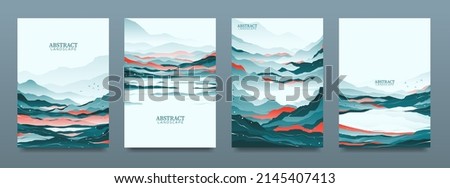 Set of abstract landscapes in east style.