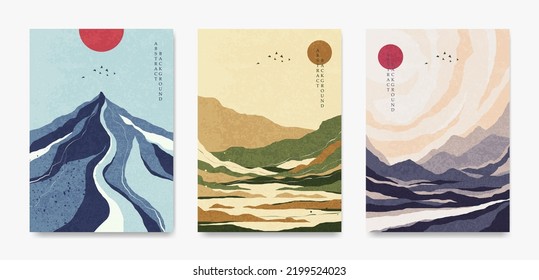 A set of abstract landscapes in Japanese style. For posters, banners, flyers, covers.