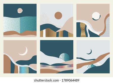 Set of abstract landscapes. Vector illustration.