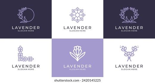 Juego de vectores abstractos del logo de la flor de lavanda