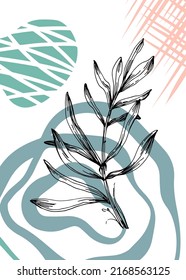 Set of Abstract Lavender Hand Painted Illustrations for Wall Decoration, minimalist flower in sketch style. Postcard, Social Media Banner, Brochure Cover Design Background. Modern Abstract Painting