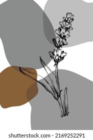 Set von abstrakten, handgemalten Illustrationen für die Wanddekoration, minimalistische Blume im Skizzenstil. Postkarte, Social Media Banner, Broschüre Cover Design Hintergrund. Moderne abstrakte Malerei