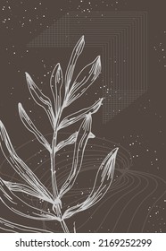 Set of Abstract Lavender Hand Painted Illustrations for Wall Decoration, minimalist flower in sketch style. Postcard, Social Media Banner, Brochure Cover Design Background. Modern Abstract Painting