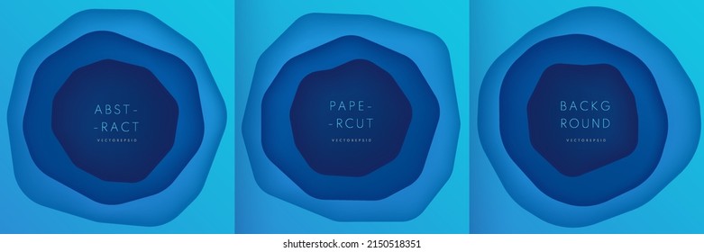 Set of abstract layered wavy shape background with copy space. collection of blue and green color in papercut style template design. Modern curve pattern trendy color, Origami concept. Vector EPS10