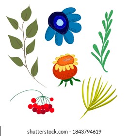 The set of abstract leaves and flowers.Summer mood for textiles and Wallpapers.