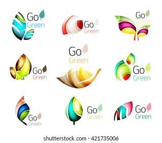 Set of abstract leaves. Nature abstract design - ecology logo concepts, glossy leaf icon collection