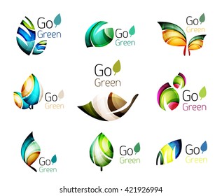 Set of abstract leaves. Nature abstract design - ecology logo concepts, glossy leaf icon collection