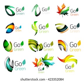 Set of abstract leaves. Nature abstract design - ecology logo concepts, glossy leaf icon collection