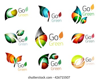 Conjunto de hojas abstractas. Diseño abstracto de la naturaleza - conceptos del logotipo de la ecología, colección de iconos de la hoja brillante