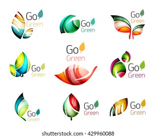 Set of abstract leaves. Nature abstract design - ecology logo concepts, glossy leaf icon collection