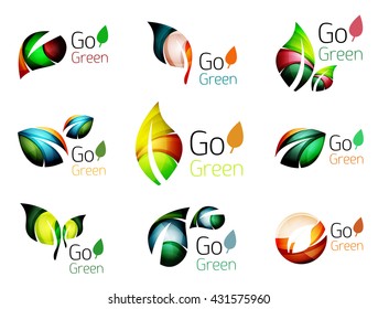 Set of abstract leaves. Nature abstract design - ecology logo concepts, glossy leaf icon collection