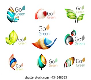 Set of abstract leaves. Nature abstract design - ecology logo concepts, glossy leaf icon collection