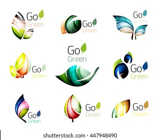 Conjunto de hojas abstractas. Diseño abstracto de la naturaleza - conceptos del logotipo de la ecología, colección de iconos de la hoja brillante