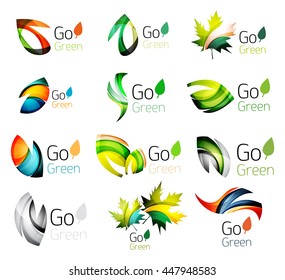 Set of abstract leaves. Nature abstract design - ecology logo concepts, glossy leaf icon collection
