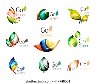 Set of abstract leaves. Nature abstract design - ecology logo concepts, glossy leaf icon collection