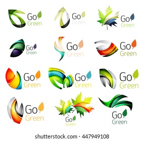 Set of abstract leaves. Nature abstract design - ecology logo concepts, glossy leaf icon collection
