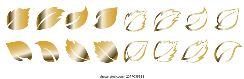 Eine Reihe abstrakter Blätter auf transparentem Hintergrund, Logo goldene Farbe, für Logos, Designs, für die Symbolik des grünen Planeten