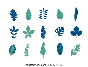 Set of abstract leaves separated on the white background 