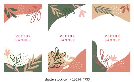 Set of abstract leaves vector modern stories background. Geometric floral illustration template background. Flat colorful liquid shape.