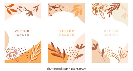 Set of abstract leaves vector modern stories background. Geometric floral illustration template background. Flat colorful liquid shape.