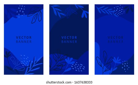 Set of abstract leaves vector modern stories background. Geometric floral illustration template background. Flat colorful liquid shape.